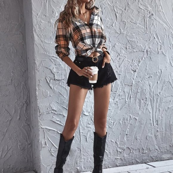 Plaid Button Casual Minimalist Top Multicolor - Picture 5 of 5